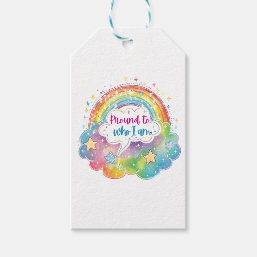 Proud to Who I Am Rainbow Art Self Love Pride Gift Cadeaulabel (Voorkant)
