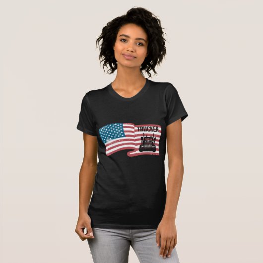 Proud Trucker American Flag 4 juli USA Truck T-shirt (Voorkant volledig)