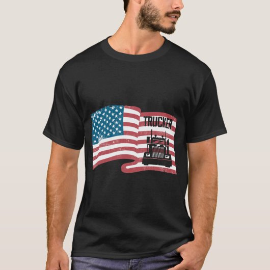 Proud Trucker American Flag 4 juli USA Truck T-shirt (Voorkant)