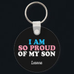 Proud van mijn Transgender Son Ma Pap Monogram Sleutelhanger<br><div class="desc">Ik ben zo trots op mijn transgenderzoon. Een prachtige transgender oudersteun sleutelhanger voor een moeder of vader van een transman die in de blauwe, roze, en witte van de pride vlag wordt geschreven. Een geweldige manier om je kind te shows dat je altijd van hen zult houden nadat ze je...</div>