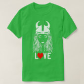 Proud Viking Woman met Helmet en Love 1 T-shirt (Design voorkant)