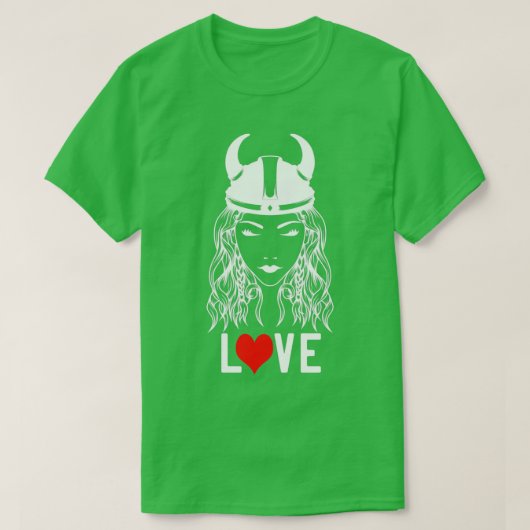 Proud Viking Woman met Helmet en Love 1 T-shirt (Design voorkant)