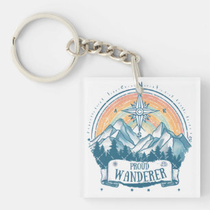 Proud Wanderer LGBTQ Camping – Regenboog Kompas Sleutelhanger