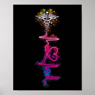Proud Zurse Colorful Heartbeat Tie Dye Nursing Lov Poster