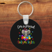 Proud zuster Autism Awareness Cute Elephant Puzzle Sleutelhanger (Voorkant)