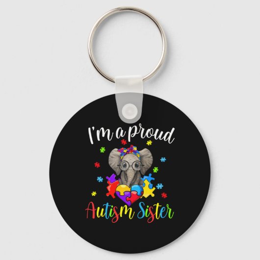Proud zuster Autism Awareness Cute Elephant Puzzle Sleutelhanger (Voorkant)