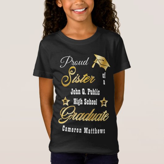 Proud zuster van Afstuderen naam | Afstuderen scho T-shirt (Voorkant)