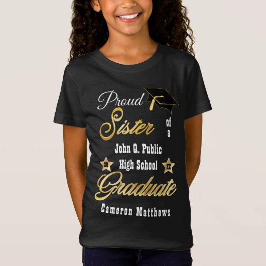 Proud zuster van Afstuderen naam | Afstuderen scho T-shirt (Voorkant)