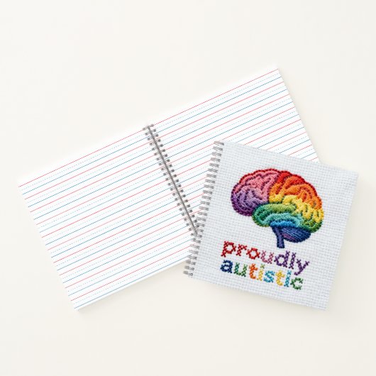 Proudly Autistic Embroidered Rainbow Brain Design  Notitieboek (Binnen)