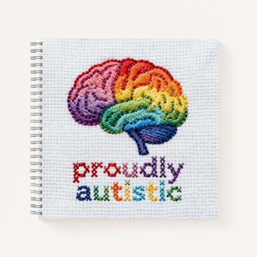 Proudly Autistic Embroidered Rainbow Brain Design  Notitieboek (Voorkant)