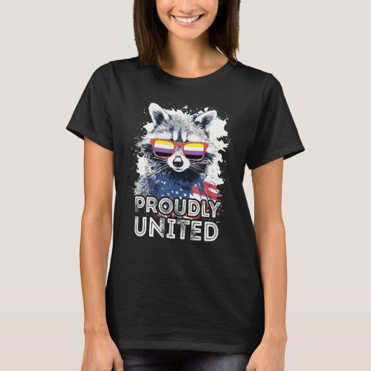 Proudly United  Raccoon Non Binary Sunglasses Flag T-shirt (Voorkant)