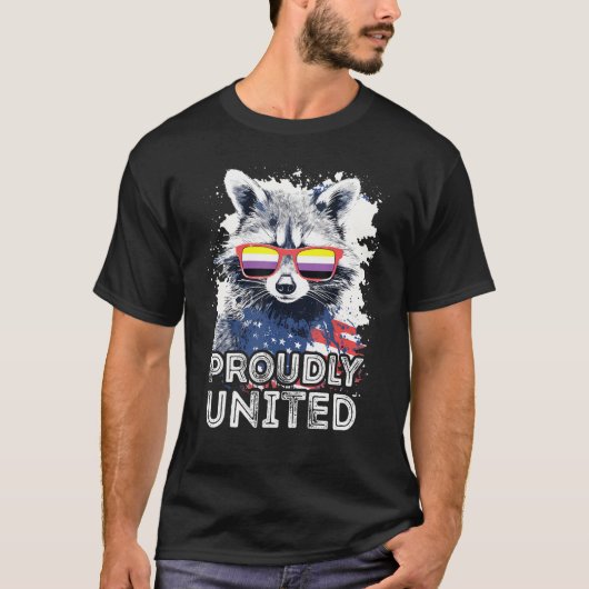 Proudly United  Raccoon Non Binary Sunglasses Flag T-shirt (Voorkant)