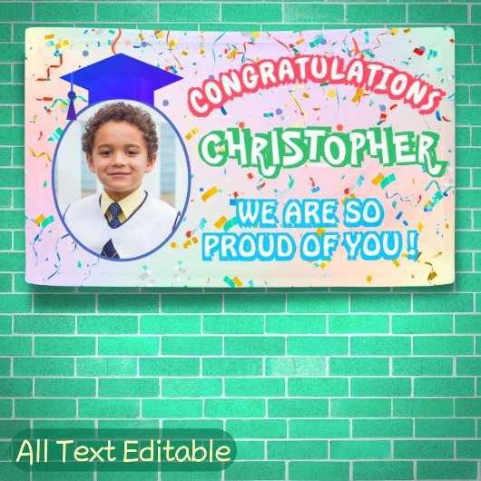 Pround of You Graduation Cap Confetti Pastel Foto Spandoek