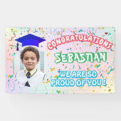 Pround of You Graduation Cap Confetti Pastel Foto Spandoek (Horizontaal)