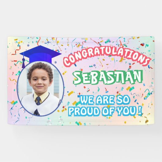 Pround of You Graduation Cap Confetti Pastel Foto Spandoek (Horizontaal)