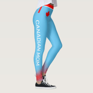 Proute Canadese MOM met rood mappenblad op BLUE Leggings