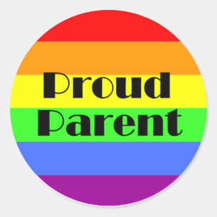Proute ouder op regenboogachtergrond ronde sticker