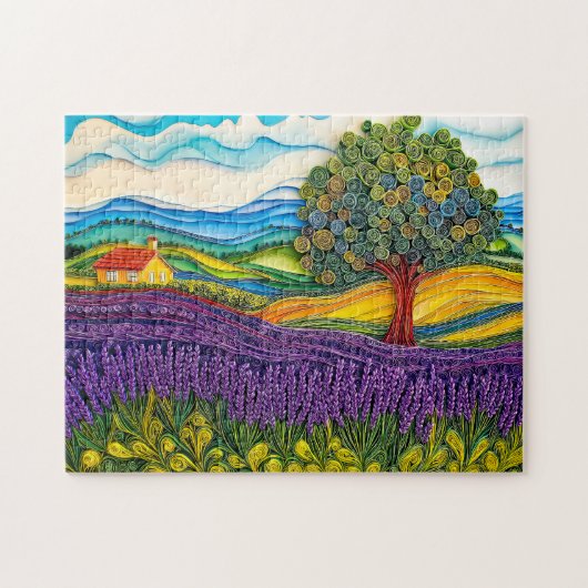 Provençaals lavendelveld in quillingstijl legpuzzel (Horizontaal)