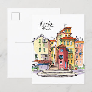Provençaalse Huizen Menton Frankrijk Illustratie R Briefkaart