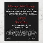 Provencale Zwart Rood Modern Adres Beschrijving Wijn Etiket (Enkel label)