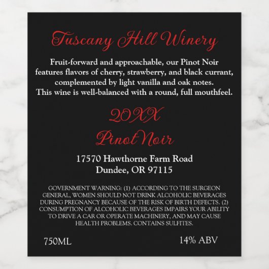 Provencale Zwart Rood Modern Adres Beschrijving Wijn Etiket (Enkel label)