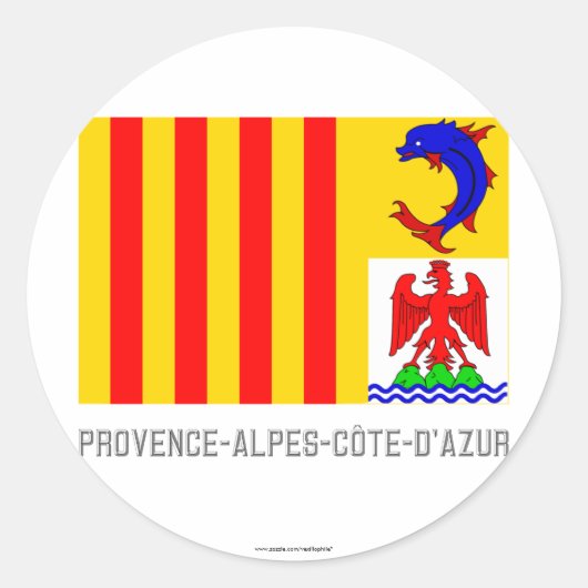 Provence-Alpes-Côte-d'Azur vlag met naam Ronde Sticker (Voorkant)
