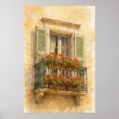 Provence Balkon Aquarel Traditionele Poster (Voorkant)