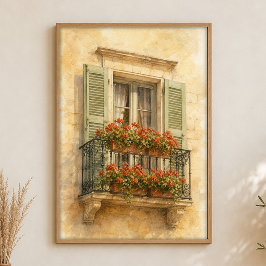Provence Balkon Aquarel Traditionele Poster