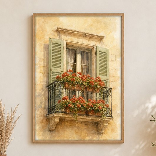 Provence Balkon Aquarel Traditionele Poster