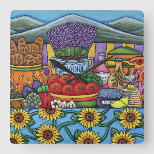 Provence Delights Square Wall Clock, Lisa Lorenz Vierkante Klok (Voorkant)