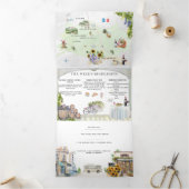 Provence Frankrijk | Geïllustreerde verjaardag Drieluik Uitnodiging (Binnen)