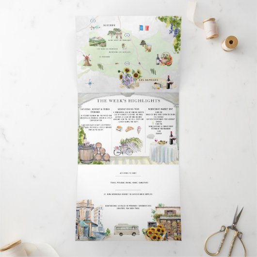 Provence Frankrijk | Geïllustreerde verjaardag Drieluik Uitnodiging (Binnen)