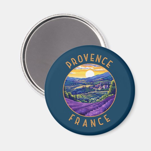 Provence Frankrijk Lavendel Retro Distress Circle Magneet (Voorkant / Achterkant)