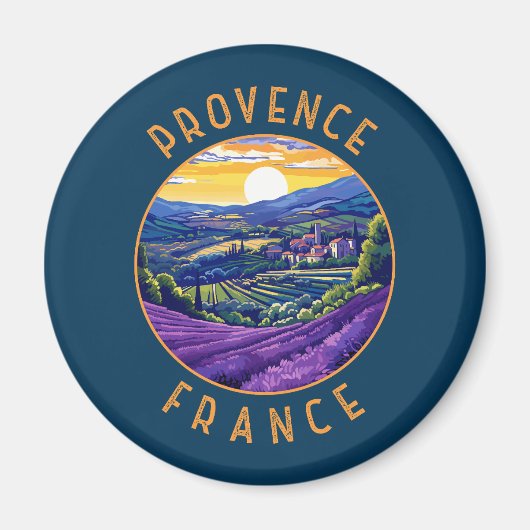 Provence Frankrijk Lavendel Retro Distress Circle Magneet (Voorkant)
