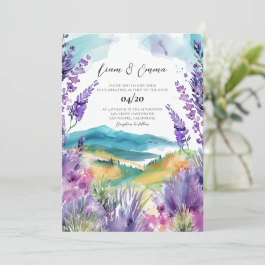 Provence Frankrijk Lavendel waterverf bruiloft Kaart (Staand voorkant)