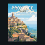 Provence Frankrijk Reizen Kunst Vintage Briefkaart<br><div class="desc">Provence retro vector reisontwerp. De Provence is een historische en culturele regio in het zuidoosten van Frankrijk. Bekend om zijn diverse landschappen,  van de Zuidelijke Alpen en Camargue vlaktes tot glooiende wijngaarden,  olijfgaarden,  dennenbossen en lavendelvelden.</div>