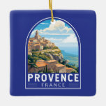Provence Frankrijk Reizen Kunst Vintage Keramisch Ornament<br><div class="desc">Provence retro vector reisontwerp. De Provence is een historische en culturele regio in het zuidoosten van Frankrijk. Bekend om zijn diverse landschappen,  van de Zuidelijke Alpen en Camargue vlaktes tot glooiende wijngaarden,  olijfgaarden,  dennenbossen en lavendelvelden.</div>