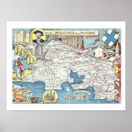 Provence Frankrijk Vintage Kaart Print (Voorkant)