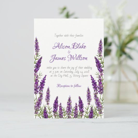 Provence lavander violette bruiloft uitnodiging (Staand voorkant)