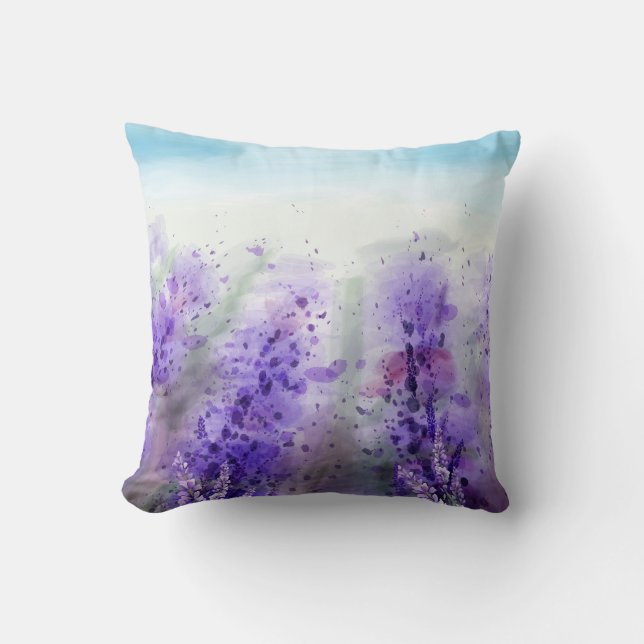 Provence Lavendel:  Waterverf veld Kussen (Voorkant)