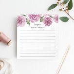 Provence Roos | Aangepaste Floral Notitieblok<br><div class="desc">Chic floral notitieblok is voorzien van een bovengrens van paarse en onkruidachtige waterverf rozen en groene bladeren. Personaliseer met twee lijnen van douanetekst in modern blok en kalligrafiettering; getoond met de Franse groet "bonjour" en jouw naam. Gelineerd.</div>