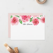 Provence Roos gepersonaliseerde briefpapier platte Notitiekaartje (Voorkant / Achterkant in situ)