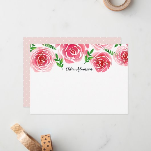 Provence Roos gepersonaliseerde briefpapier platte Notitiekaartje (Voorkant / Achterkant in situ)