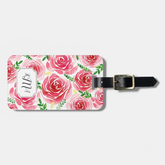 Provence Roze Monogram Bagagelabel (Voorkant horizontaal)