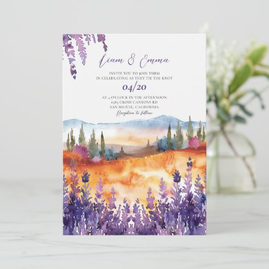 Provence waterverf bruiloft uitnodiging (Staand voorkant)
