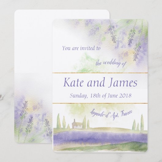 Provence Waterverf Wedding Invitation Kaart (Voorkant / Achterkant)