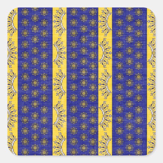 Provence Zuid-Frankrijk Frans Blauw/Goud Patroon Vierkante Sticker (Voorkant)