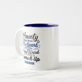 Proverbs 12:25 Bible Verse – Kind Word Art Tweekleurige Koffiemok (Voorkant links)