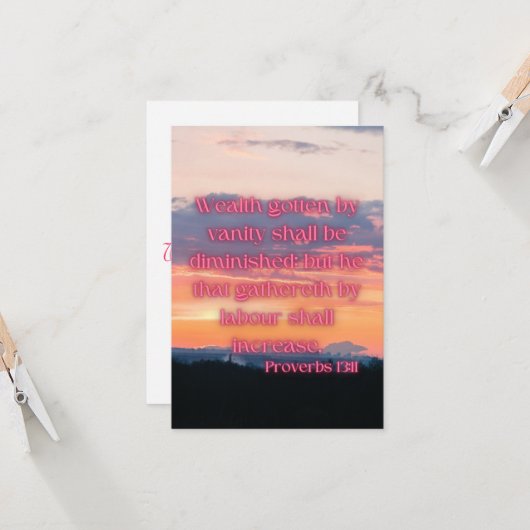 Proverbs 13:11 KJV Bijbel verse Pic Flat Greeting Kaart (Voorkant / Achterkant in situ)