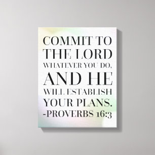 Proverbs 16:3 Bijbelcitaat Canvas Afdruk